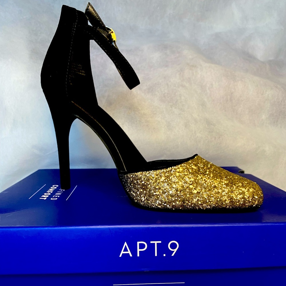 Apt. 9 Confection Glitter (gold) and black high heels.
